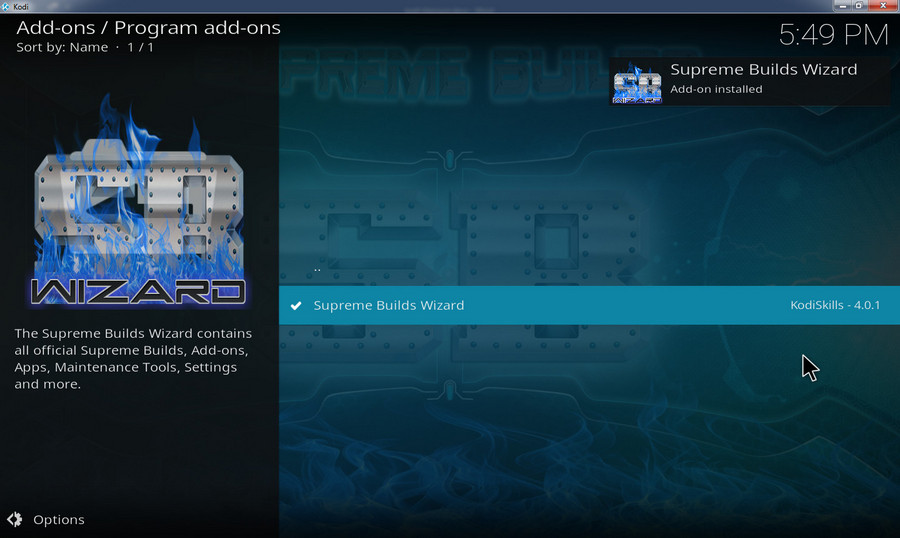 Successful Installation of Supreme Builds Wizard 