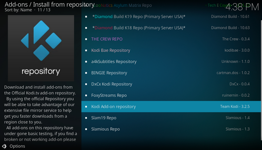 Select Kodi Add-ons repository