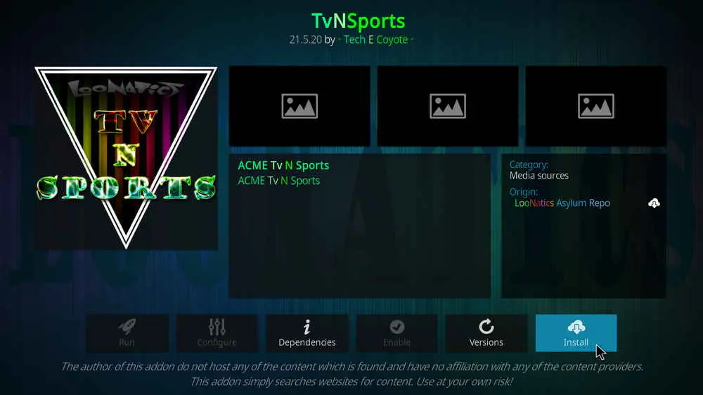 Install Kodi TvNSports addon