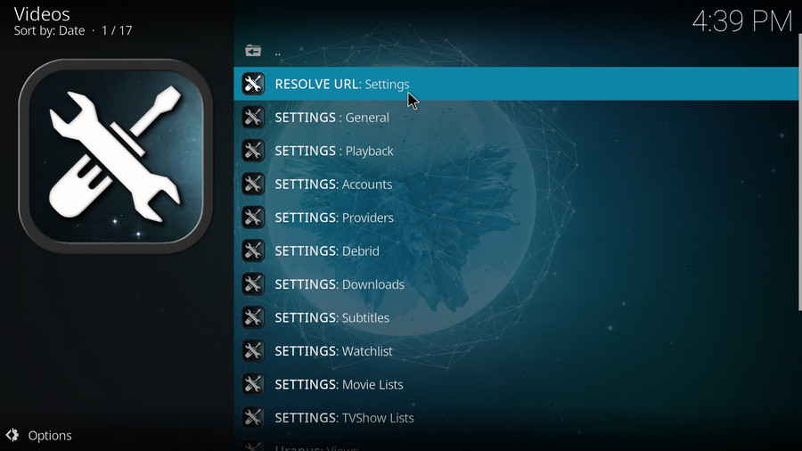 Select RESOLVE URL: Settings