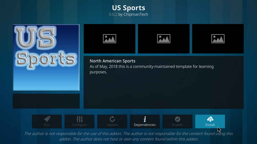 Install Kodi US Sports addon