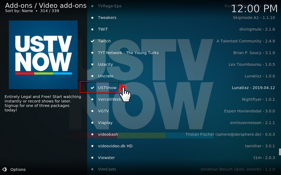 Select Kodi USTVNow Add-on