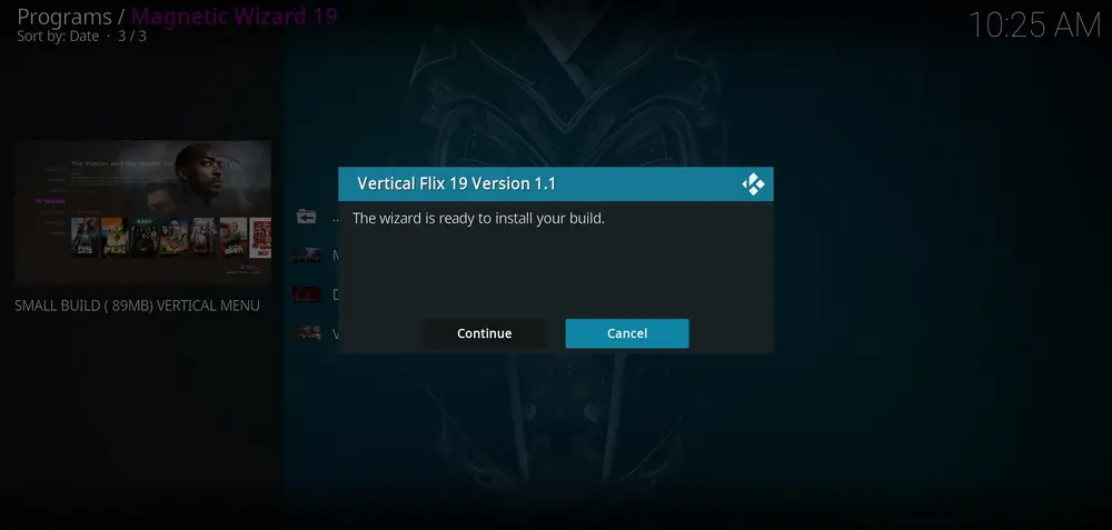 Reboot Kodi when Vertical Flix build installed