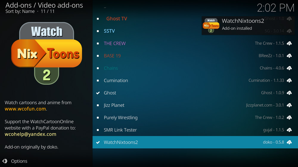 WatchNixtoons2 addon installed