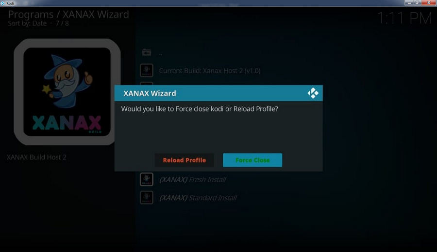 Force close and restart Kodi 