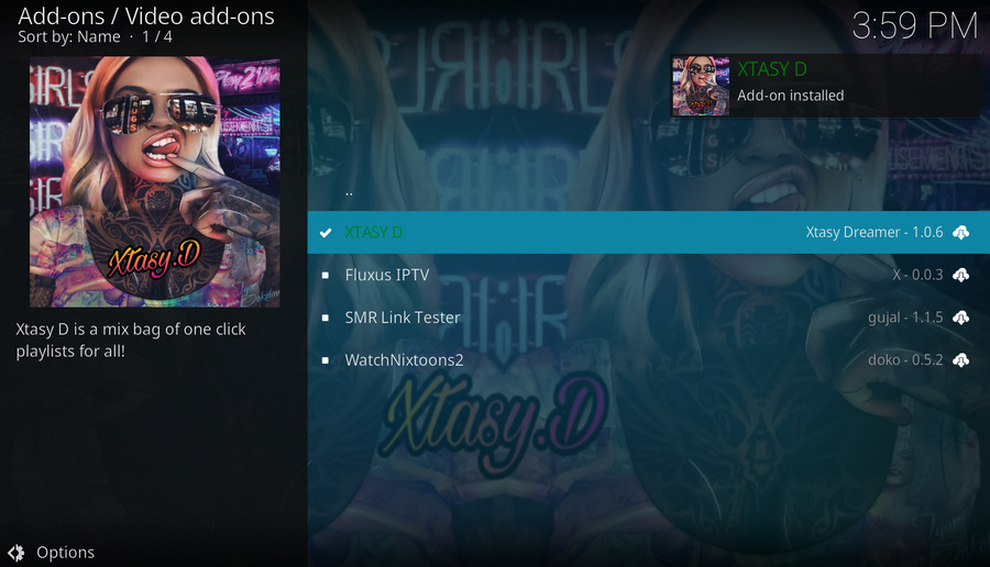 XTASY D addon installed