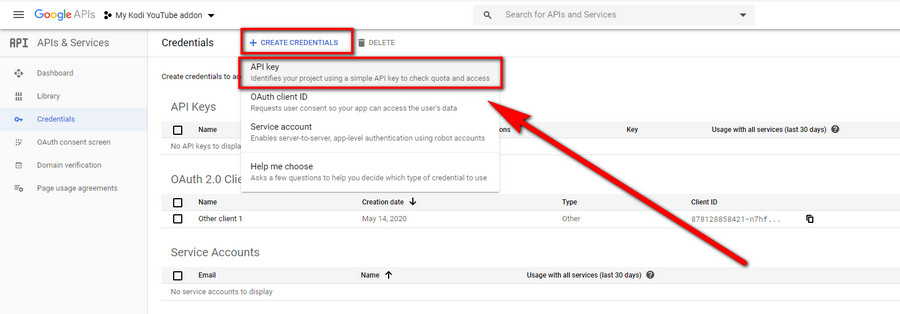 Click API key from CREATE CREDENTIALS