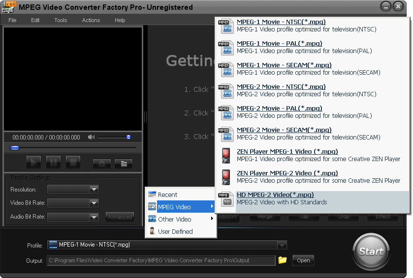 MPEG Video Converter Factory Pro screenshot