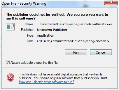 Security Warning for Unsigned Software
