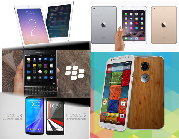 iPad Air2, iPad mini 3, Blackberry Passport, Moto X 