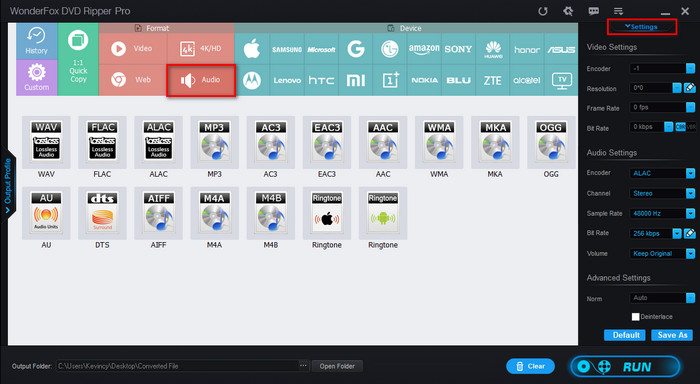 Select Format and Adjust Audio Parameters