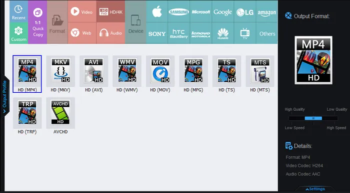 Select output format