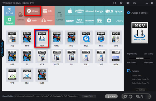 Choose MKV as the Output Format