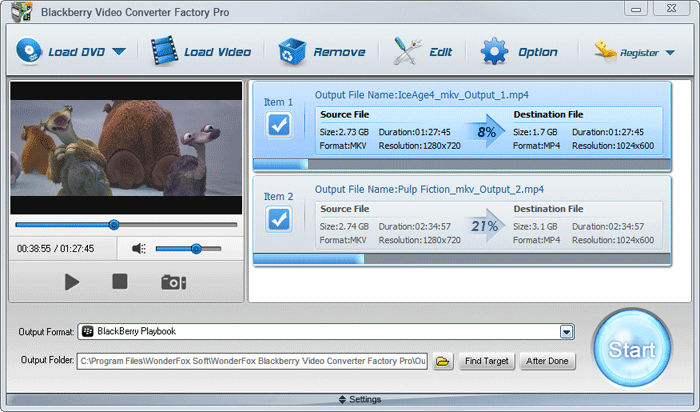 Start Conversion dvd or video to blackberry playbook