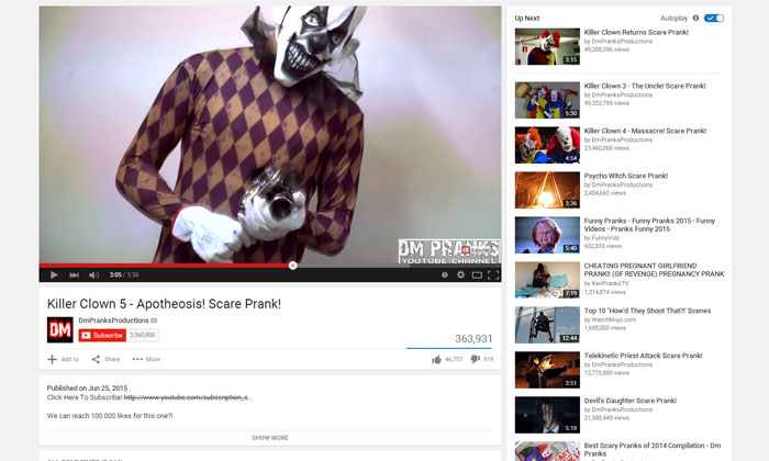 Killer Clown 5 on YouTube