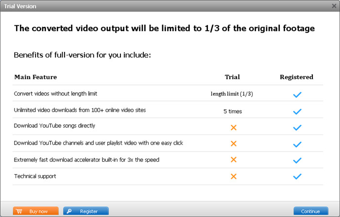 The limited trial version of iSky Video Converter Ultimate