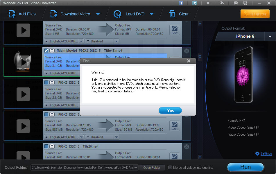 WonderFox DVD Video Converter detected title is 17