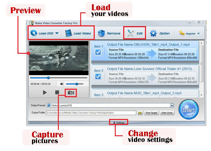 Nokia Lumia 610 Video Converter Main Interface