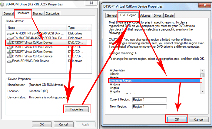 Unlock DVD region by Windows