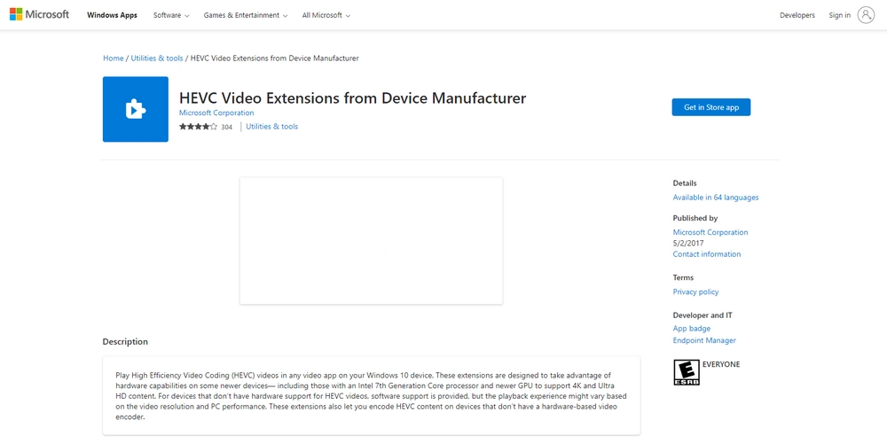 Re-install HEVC Video Extensions