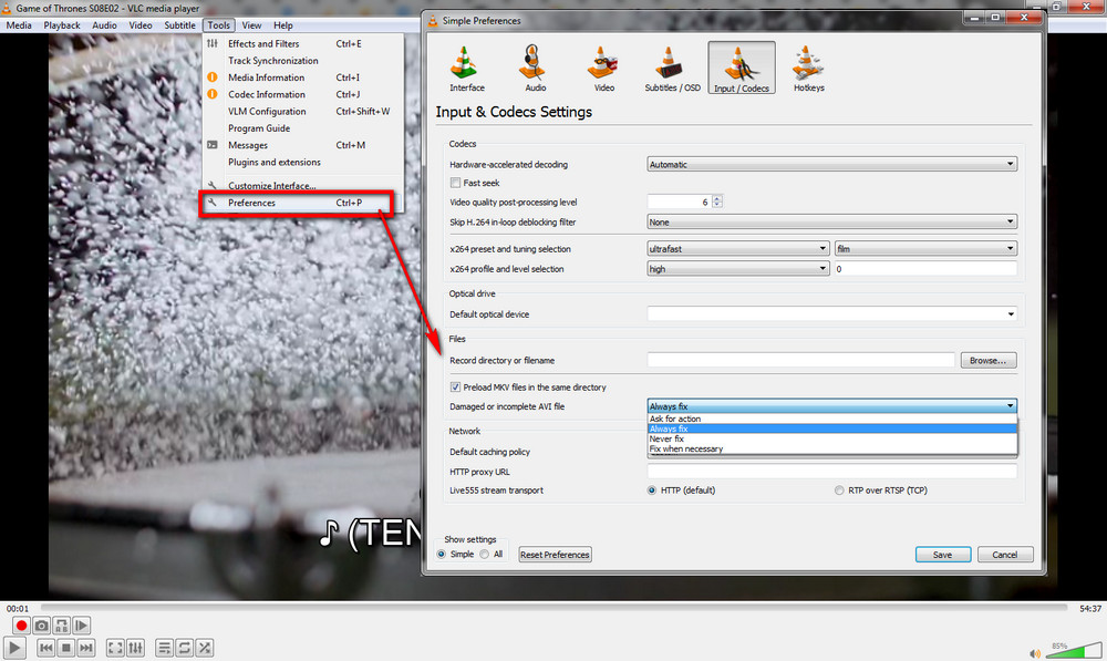 This video isn't encoded for your device – Fix in VLC 