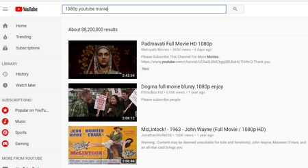 YouTube Full HD movies download 1080p