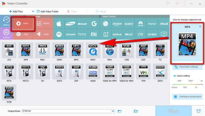 Select output format