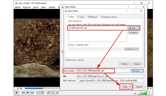 Merge MP4 with MP3 in VLC