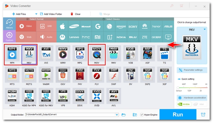 Select MP4, MKV, or MOV as the Output Format 