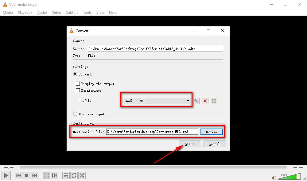 Convert ADTS Audio to MP3 VLC