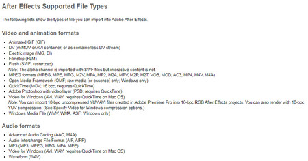 After Effects video/audio formats 