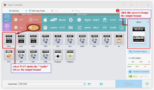 Choose WAV output format