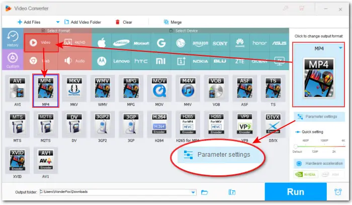 Select MP4 as Output Format