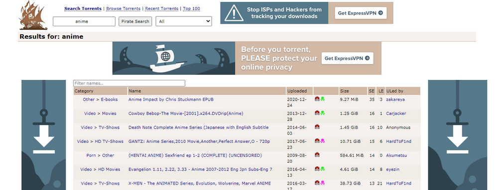 Huge library of torrents – TPB 