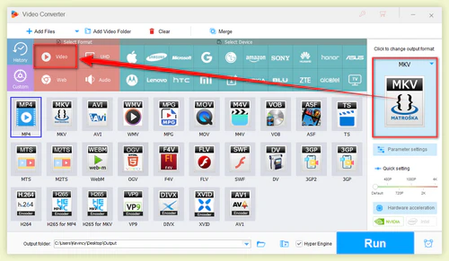 Select output format