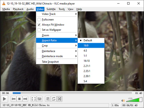 Change Aspect Ratio in VLC