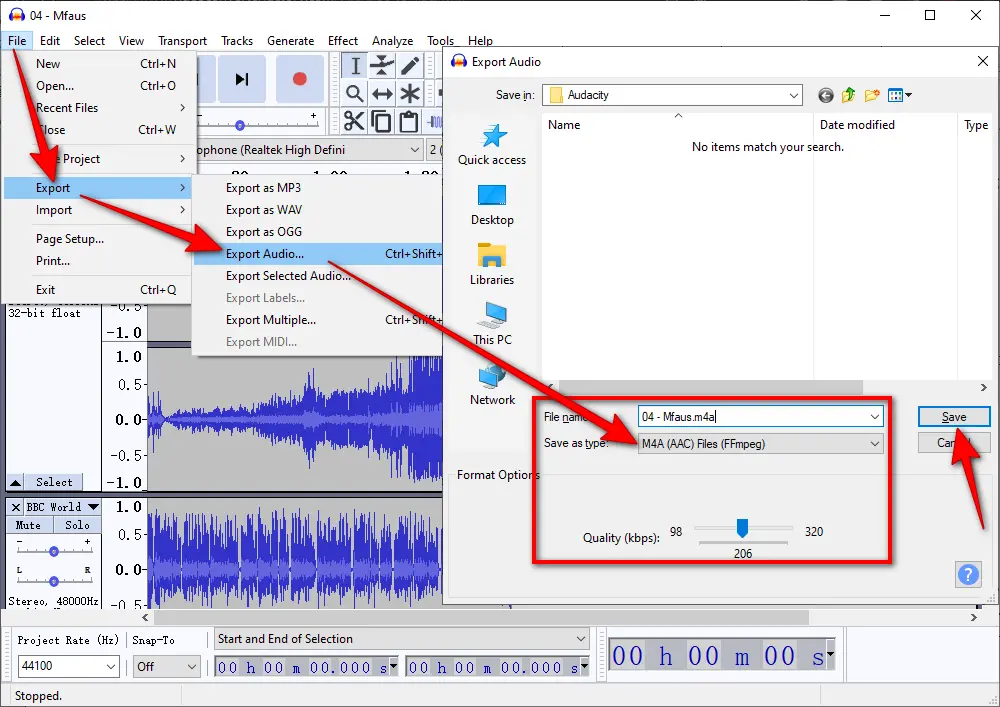 Audacity AAC Export