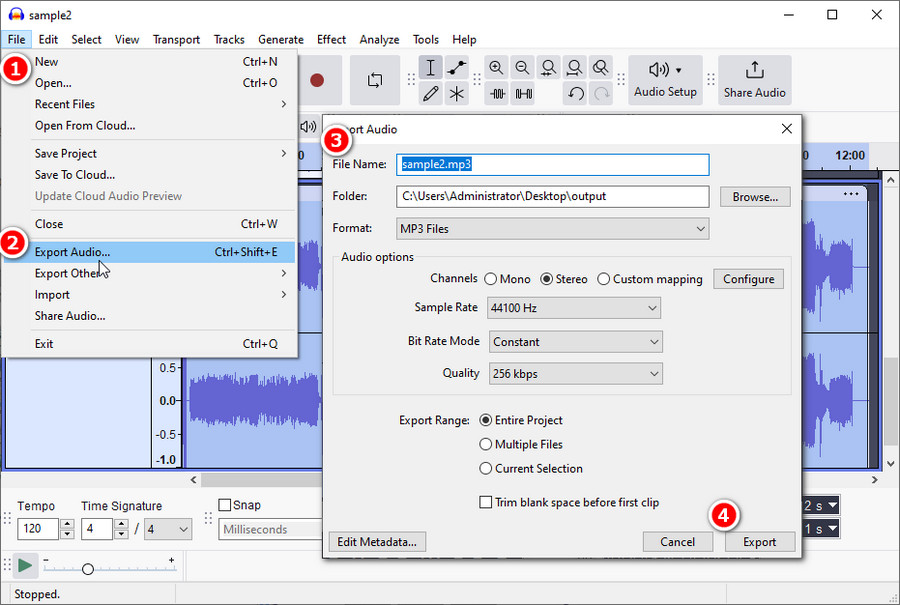 Audacity M4A to MP3