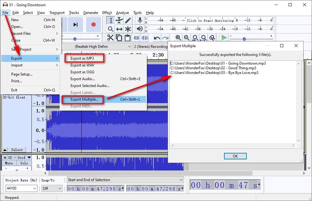 Audacity FLAC to MP3