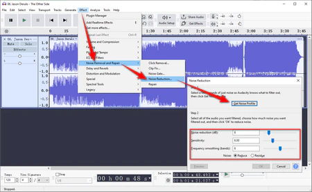 Audacity noise reduction for hiss hum and fan noise