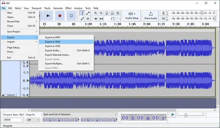 Convert Audacity to WAV