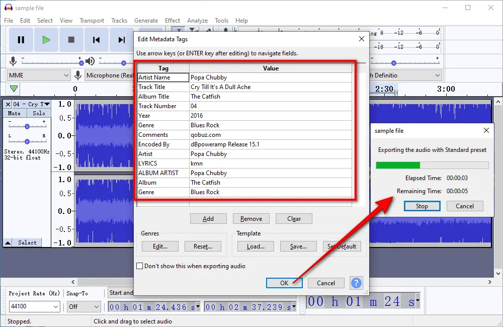 Export AUP3 to MP3