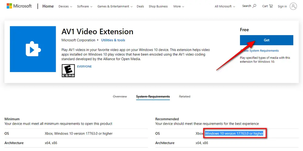 AV1 Video Extension Windows 10/11 Download
