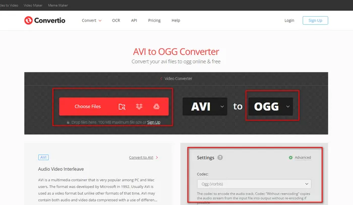 Convert AVI to OGG Online