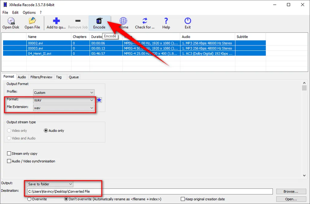 XMedia Recode Convert AVI Files to WAV