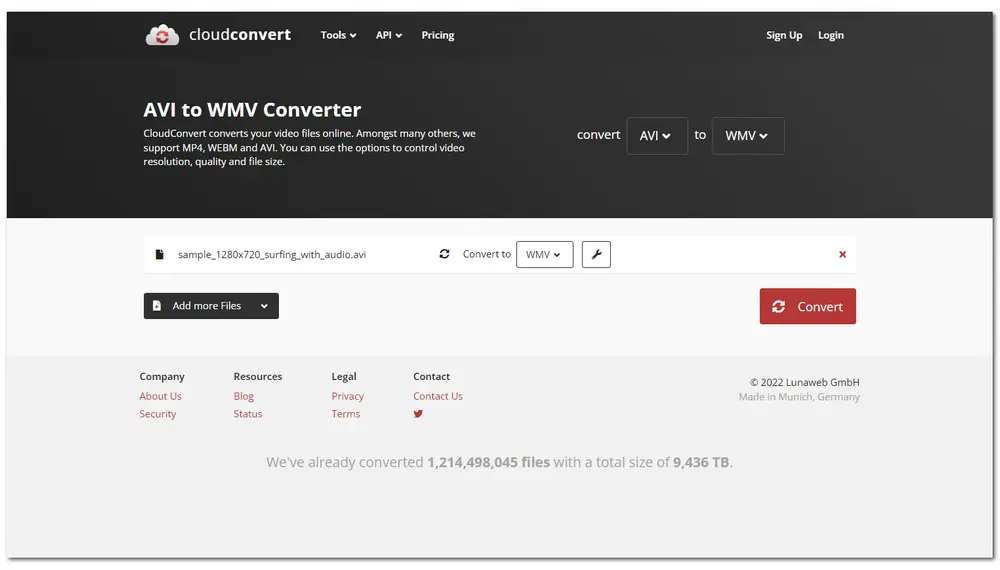 CloudConvert AVI File to WebM