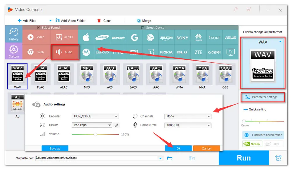 Choose WAV as the Output Format