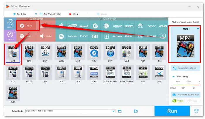 Choose AVI as the Output Profile