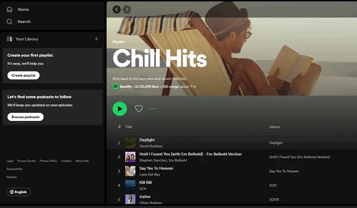 Spotify Web Player on Windows 11