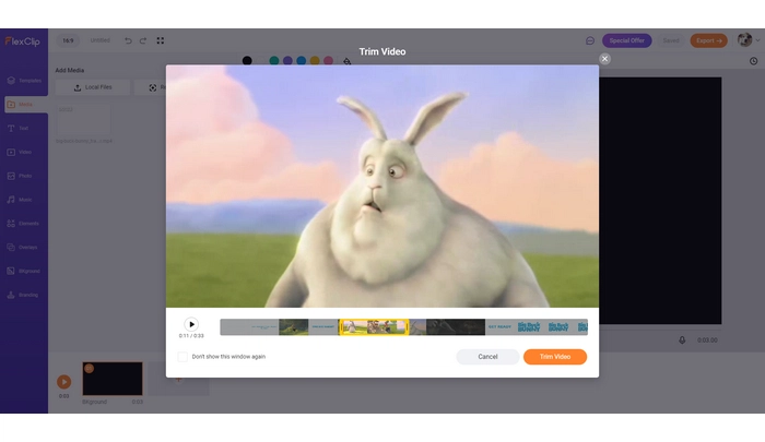 Trim Video Online without Watermark with Flexclip